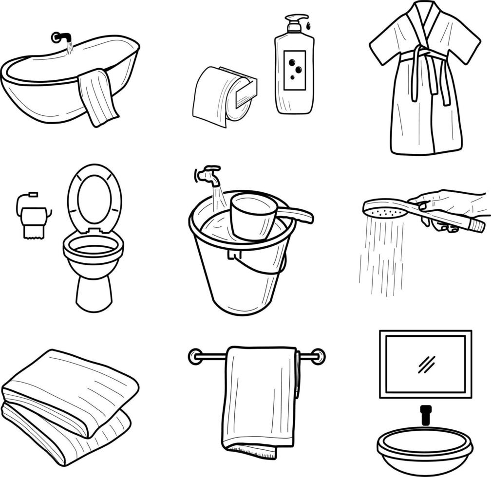 Handdraw doodle of bathroom set vector