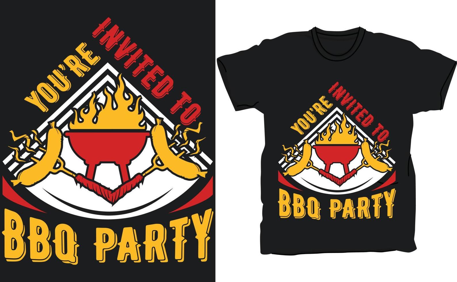 You are invited to BBQ party vector typography t-shirt design. Perfect for print items and bags, posters, cards, vector illustration. Isolated on black.