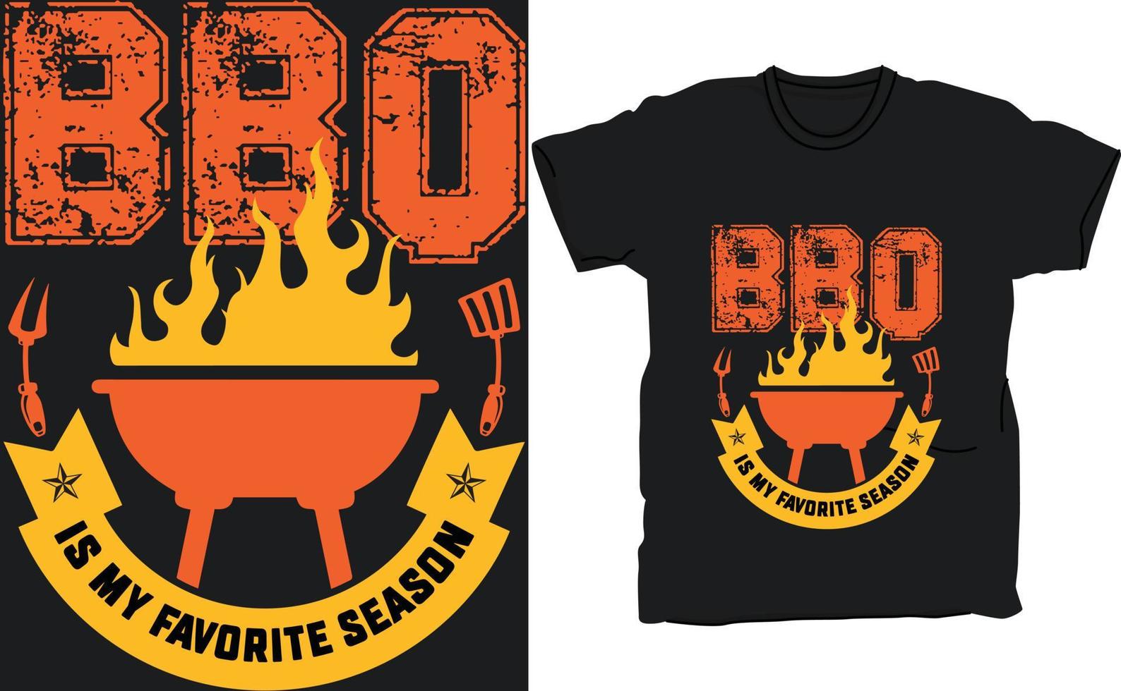BBQ is my favorite season vector typography t-shirt design. Perfect for print items and bags, posters, cards, vector illustration. Isolated on black.