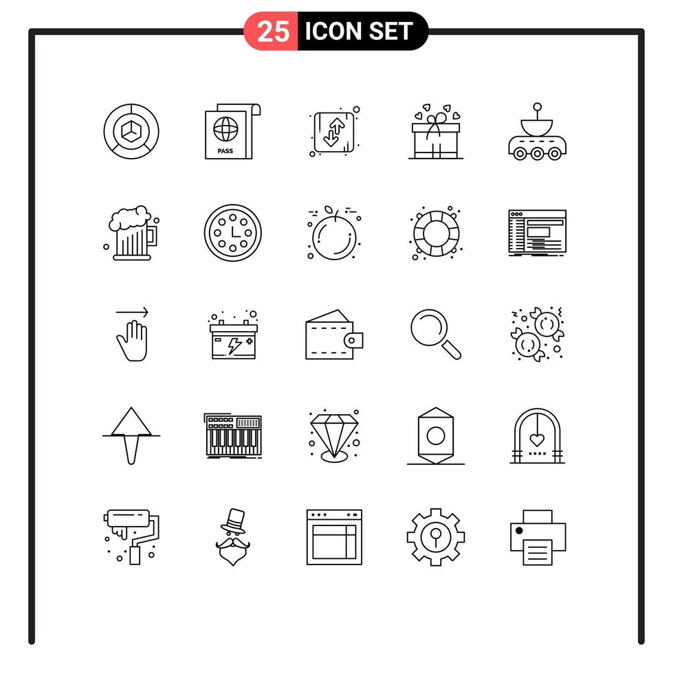 Set of 25 Modern UI Icons Symbols Signs for satellite mom arrow box ribbon up Editable Vector Design Elements