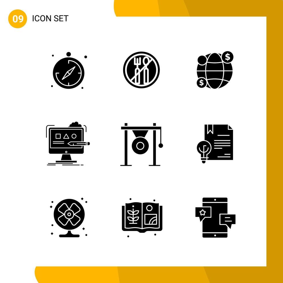 9 Icon Set Solid Style Icon Pack Glyph Symbols isolated on White Backgound for Responsive Website Designing Creative Black Icon vector background