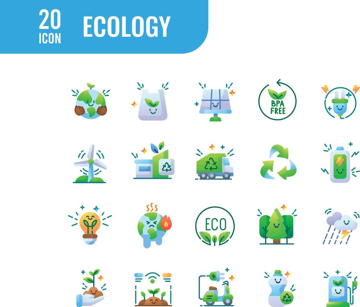 Ecology elements - Gradient web icon set. Gradient collection. Simple vector illustration.