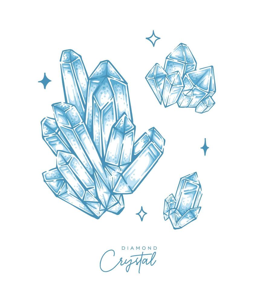 conjunto de ilustración de cuarzo de diamante luz brillante dibujo de cristal diseño vectorial de piedras preciosas vector