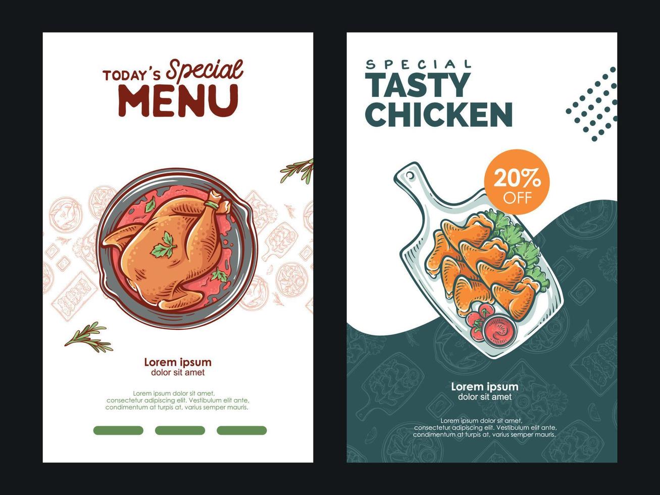 volante de pollo asado y plantilla de póster vertical de ilustración de ala de pollo para restaurante y diseño de vector de barbacoa