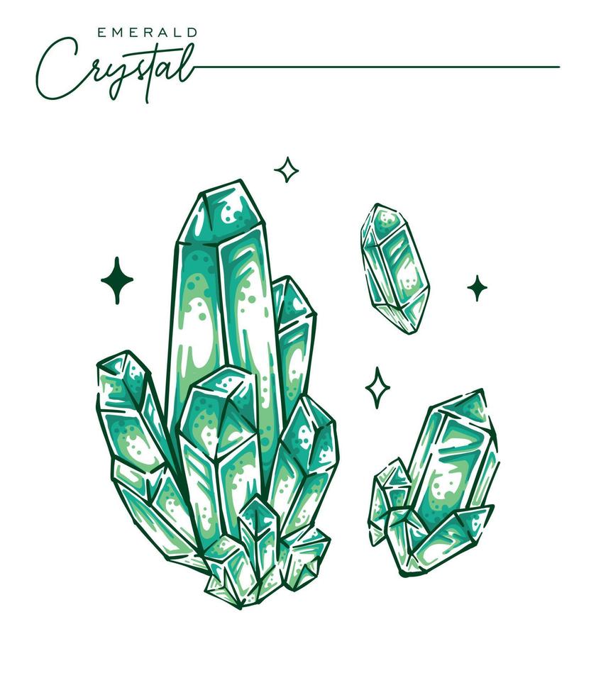 colección de cuarzo esmeralda vector dibujado a mano ilustración de piedras preciosas minerales de cristal verde