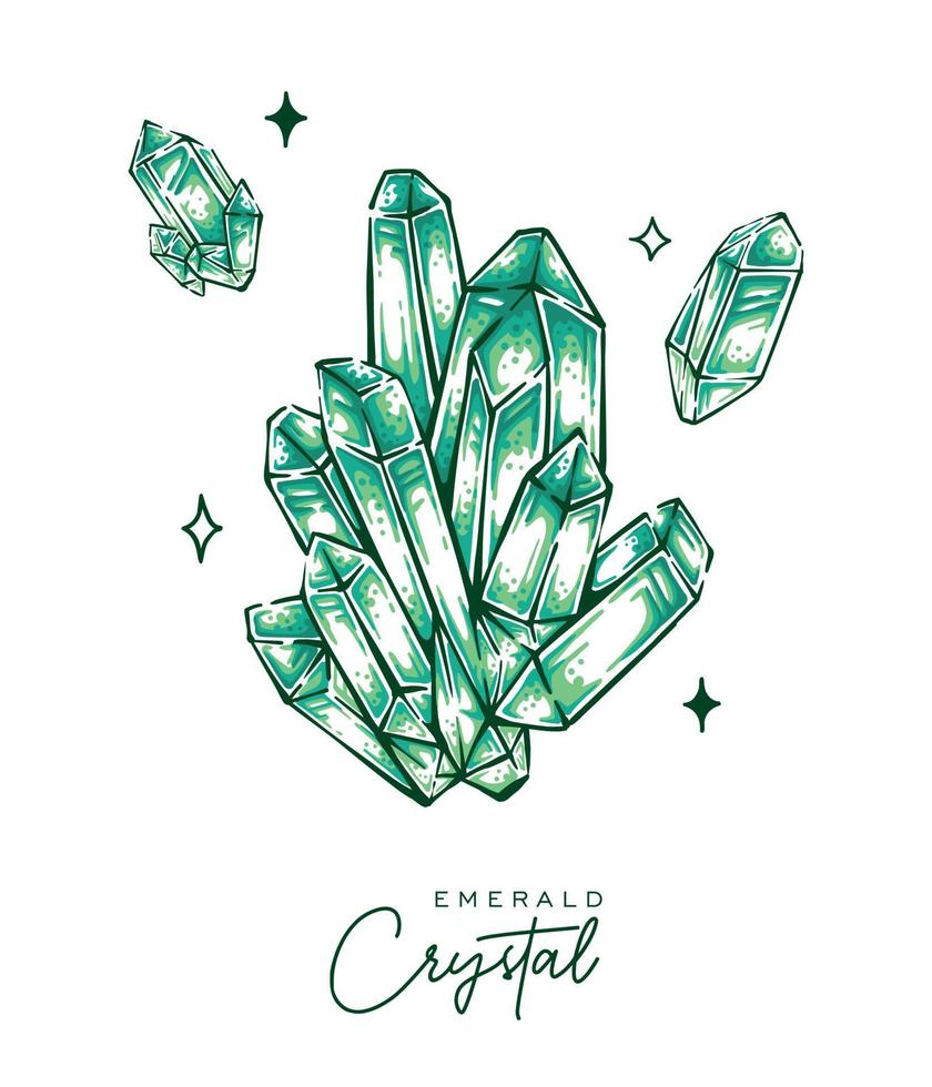 vector de ilustración mineral de cuarzo esmeralda dibujo de piedras preciosas de cristal colorido