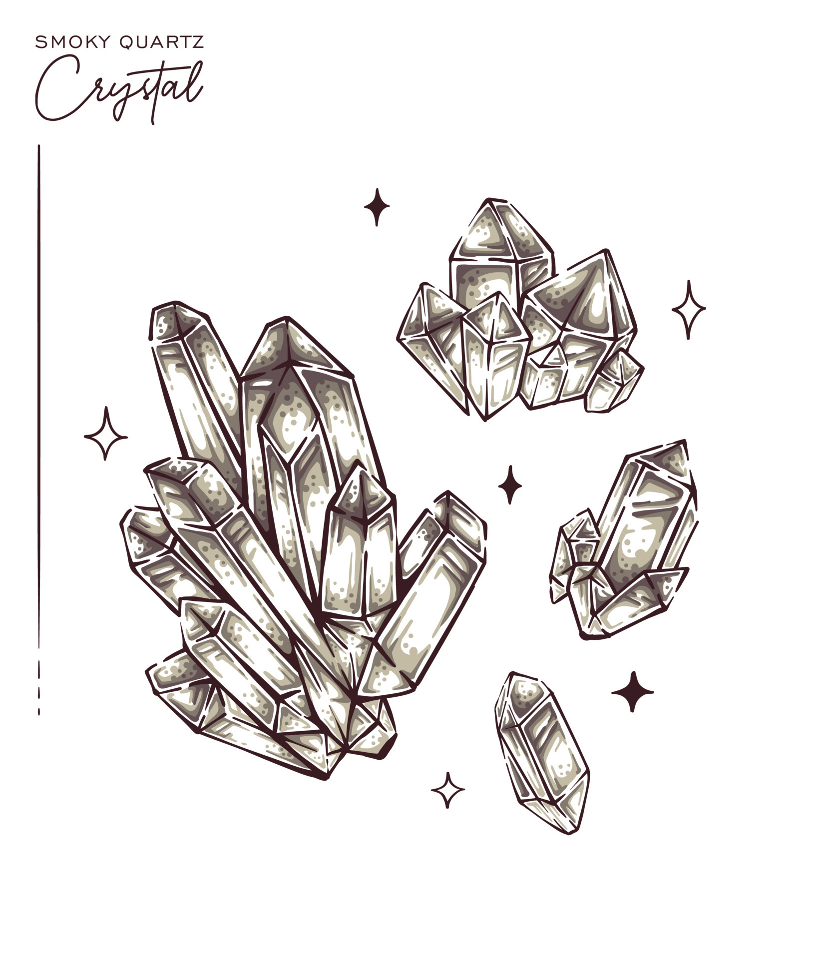 Hand drawn smoky quartz crystal illustration vector mineral gemstone drawing collection 15322844