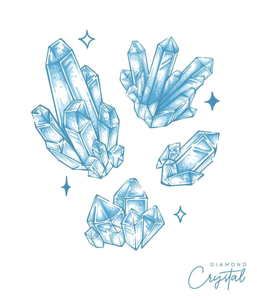 Hand drawn Diamond crystal clear mineral quartz illustration vector element design