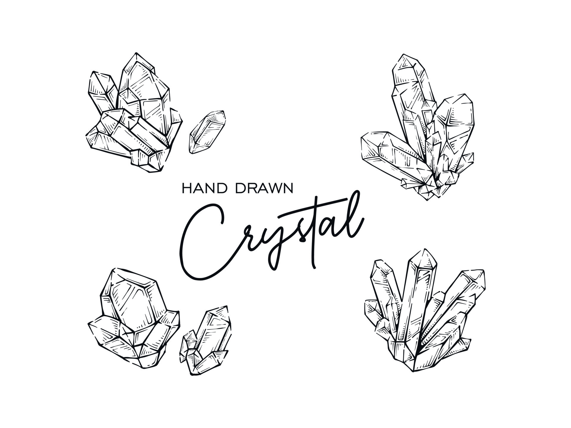 Collection of quartz crystal hand drawn vector illustration element