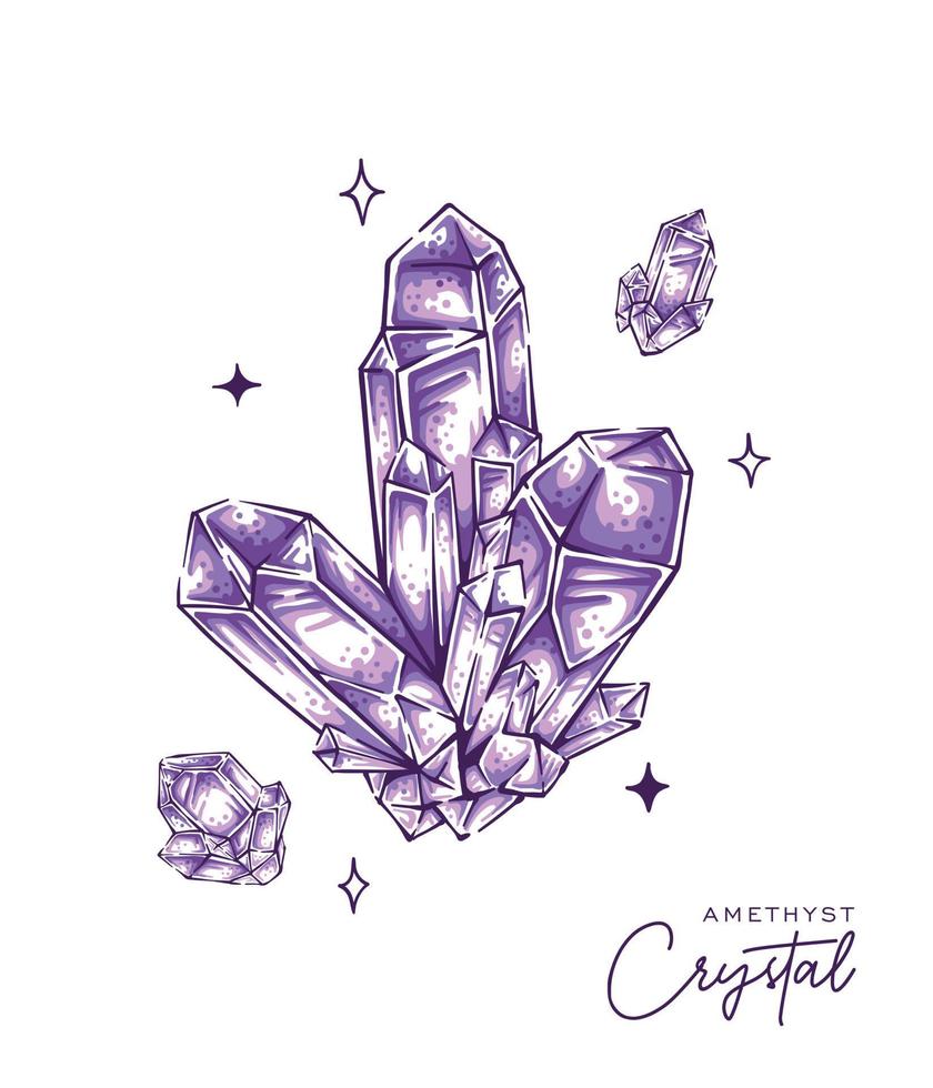 elemento de ilustración de racimo de cristal de cuarzo amatista diseño de vector mineral