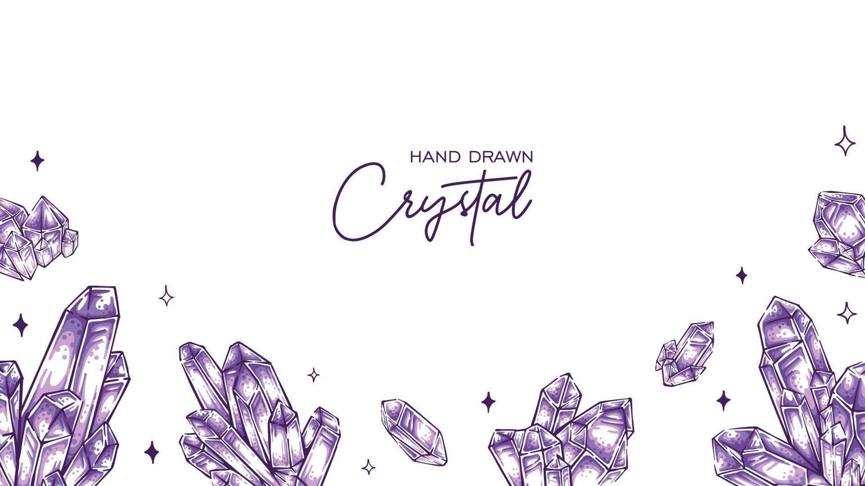 Hand drawn Amethyst crystal quartz illustration background frame for banner, flyer, presentation design vector