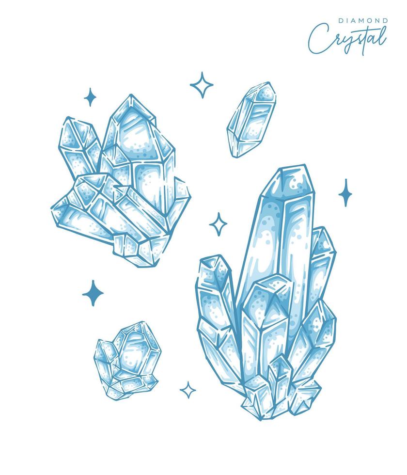Collection of shining crystal clear diamond illustration quartz hand drawn vector design