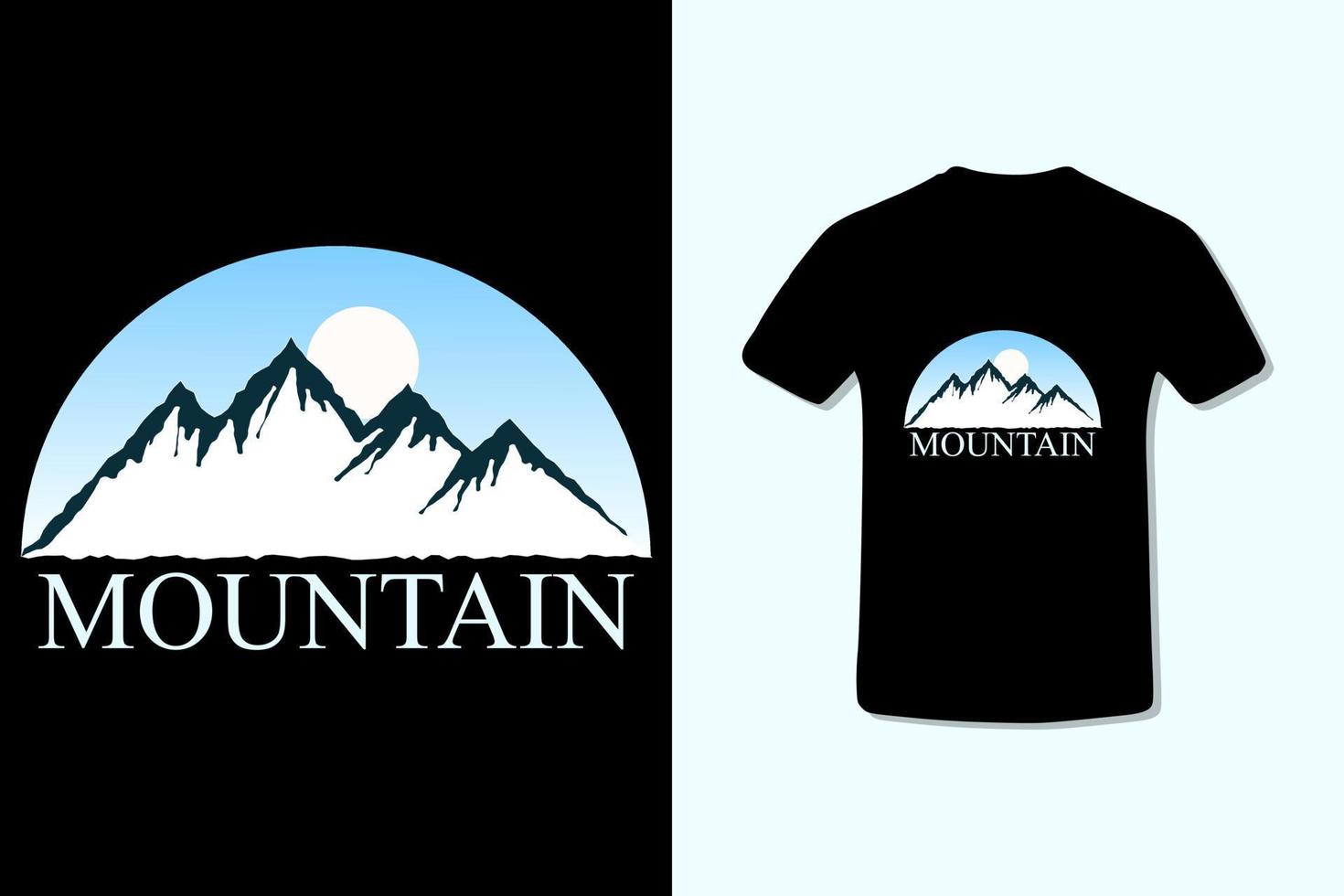 diseño de maqueta de camiseta de horizonte de amanecer de montaña de bosque frío vector