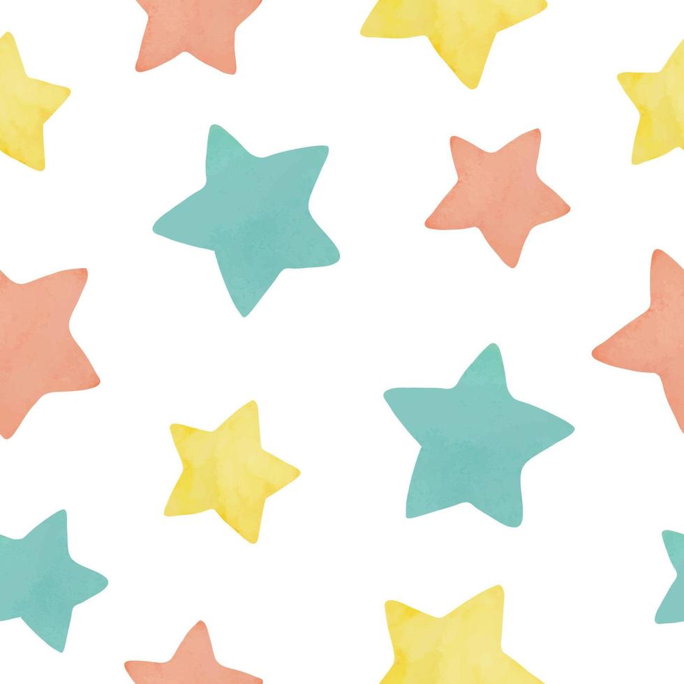 Seamless pattern of watercolor stars, cartoon, multicolored, for fabric, packaging, etc. use vector