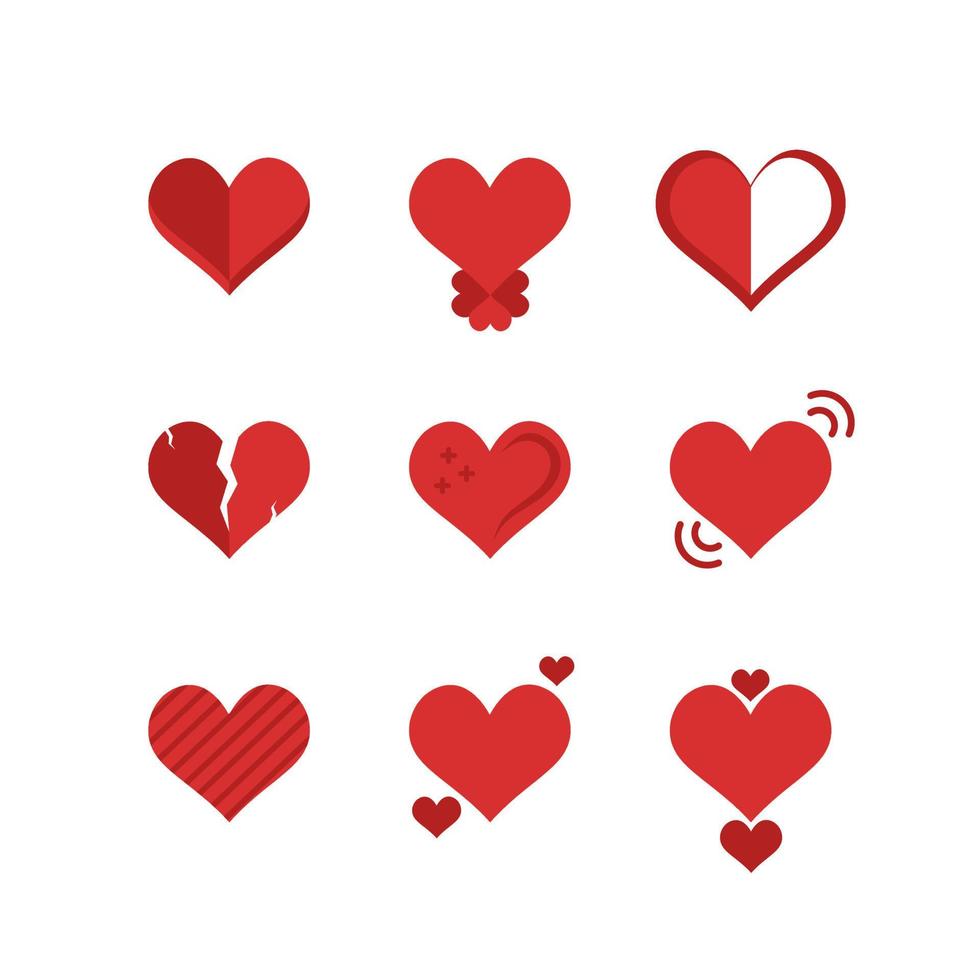red hearts shape icon set  on white background for valentine's day vector