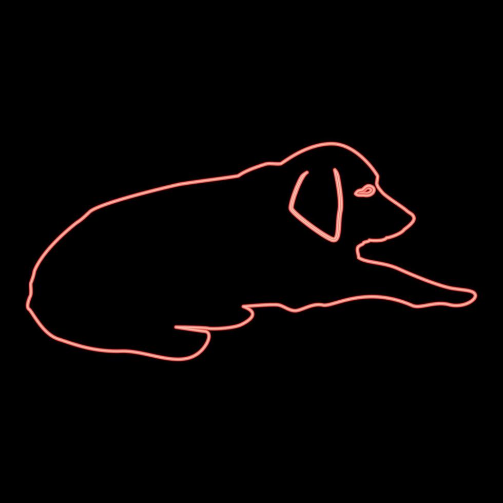 Neon dog lie on street pet lying on ground relaxed doggy icon red color vector illustration image flat style