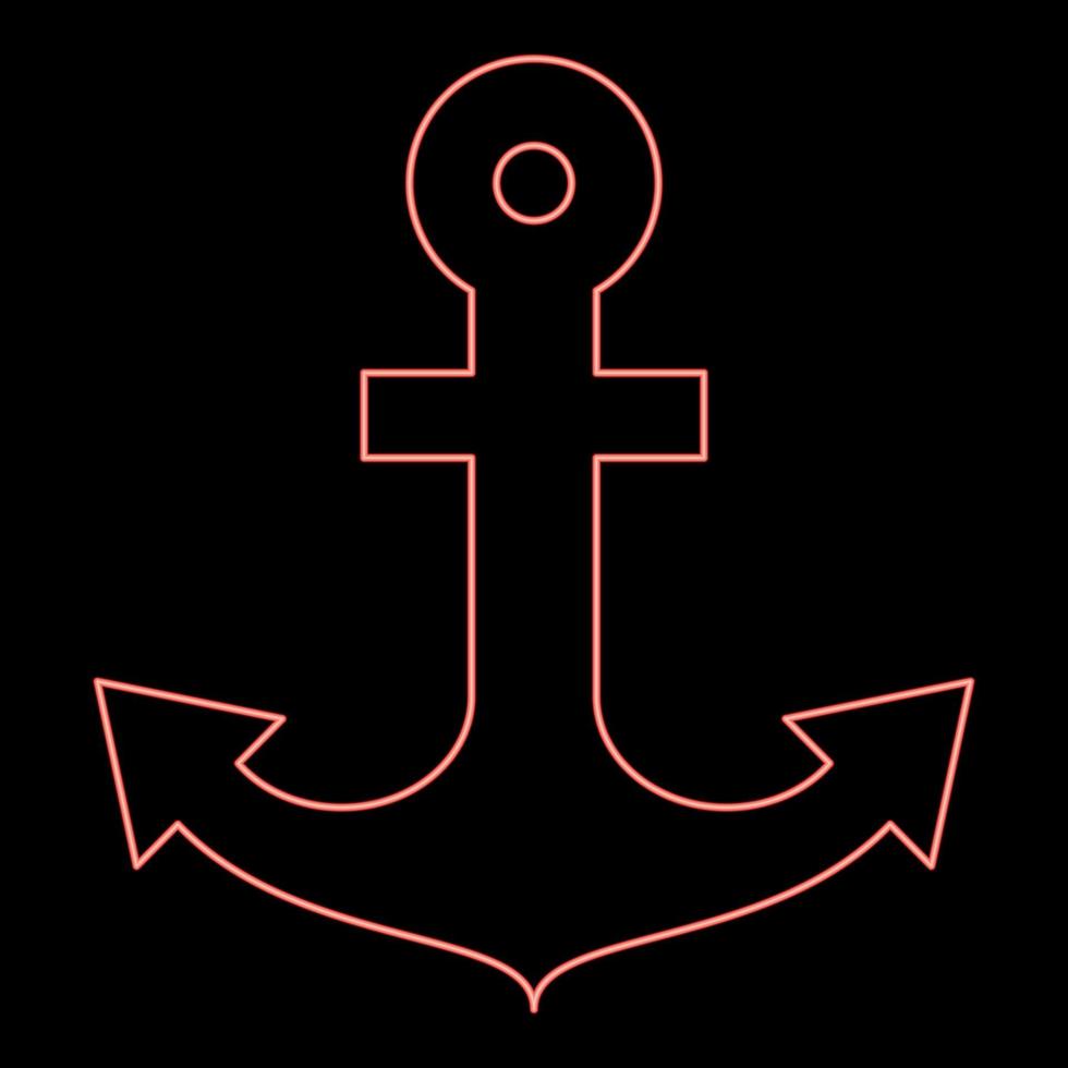 Neon ship anchor for marine nautical design icon red color vector illustration image flat style