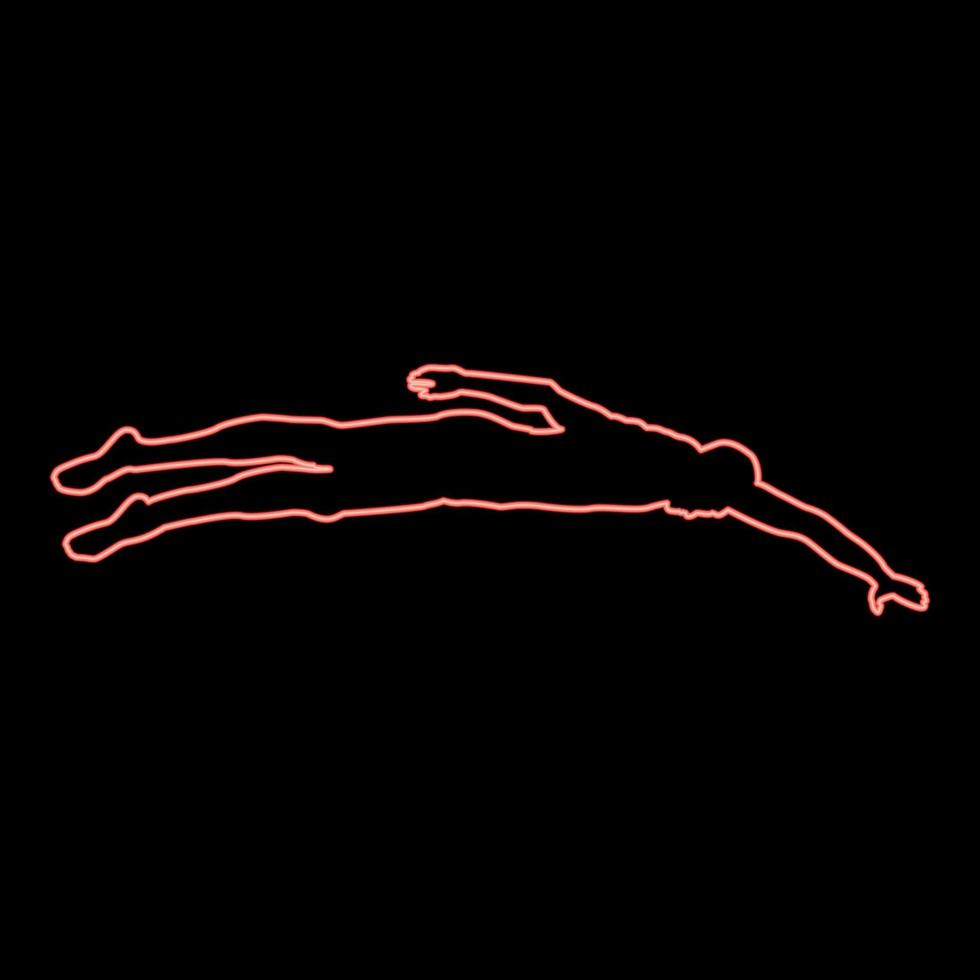 neón deportista natación hombre flota gatear silueta icono rojo color vector ilustración imagen estilo plano
