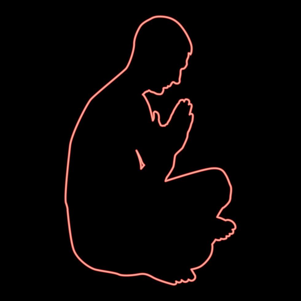 hombre de neón orando silueta icono color rojo vector ilustración imagen estilo plano