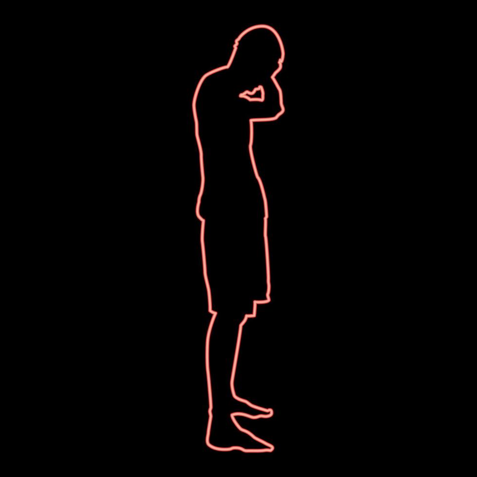 Neon man covering his ears silhouette side view closing concept ignore icon red color vector illustration image flat style