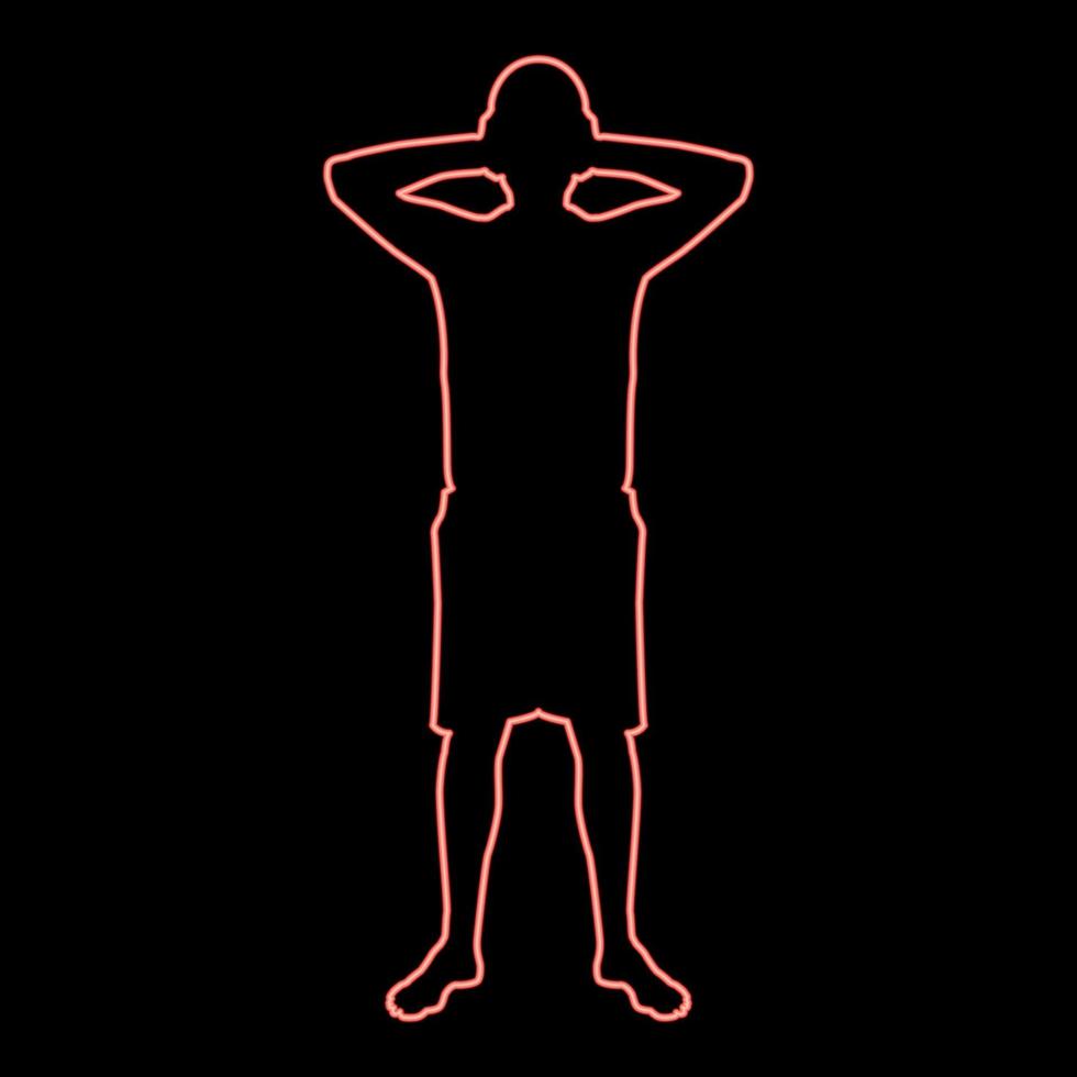 Neon man covering his ears silhouette front view closing concept ignore icon red color vector illustration image flat style