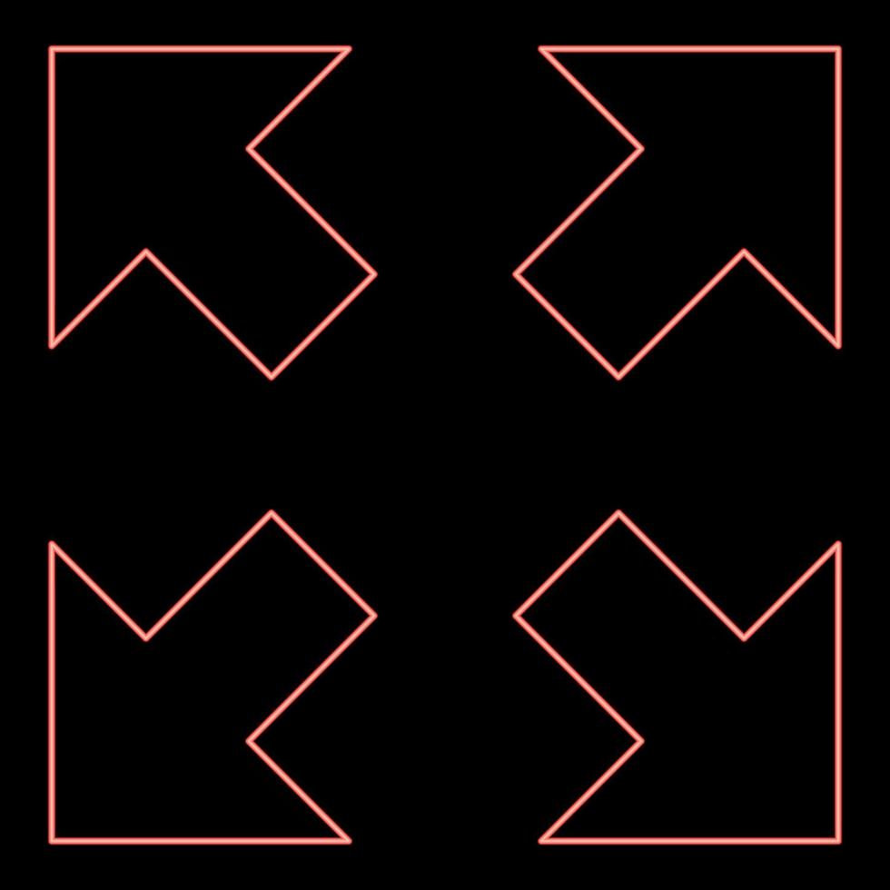 Neon four arrows pointing to different directions from the center icon red color vector illustration image flat style