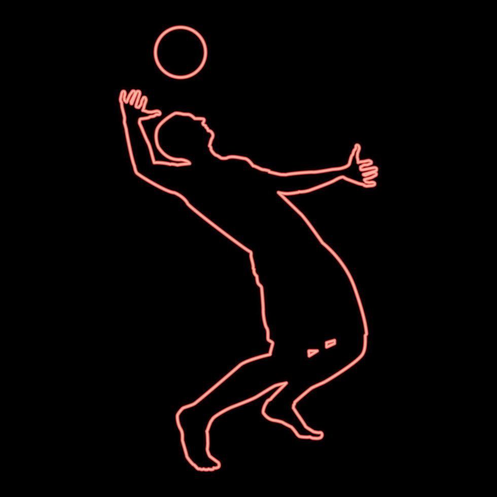 Neon volleyball player hits the ball with top silhouette side view attack ball icon red color vector illustration image flat style