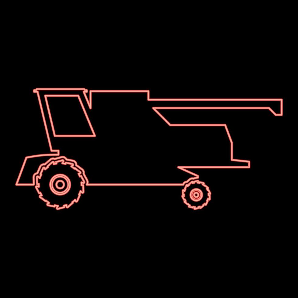 Neon farm harvester for work on field combine icon red color vector illustration image flat style