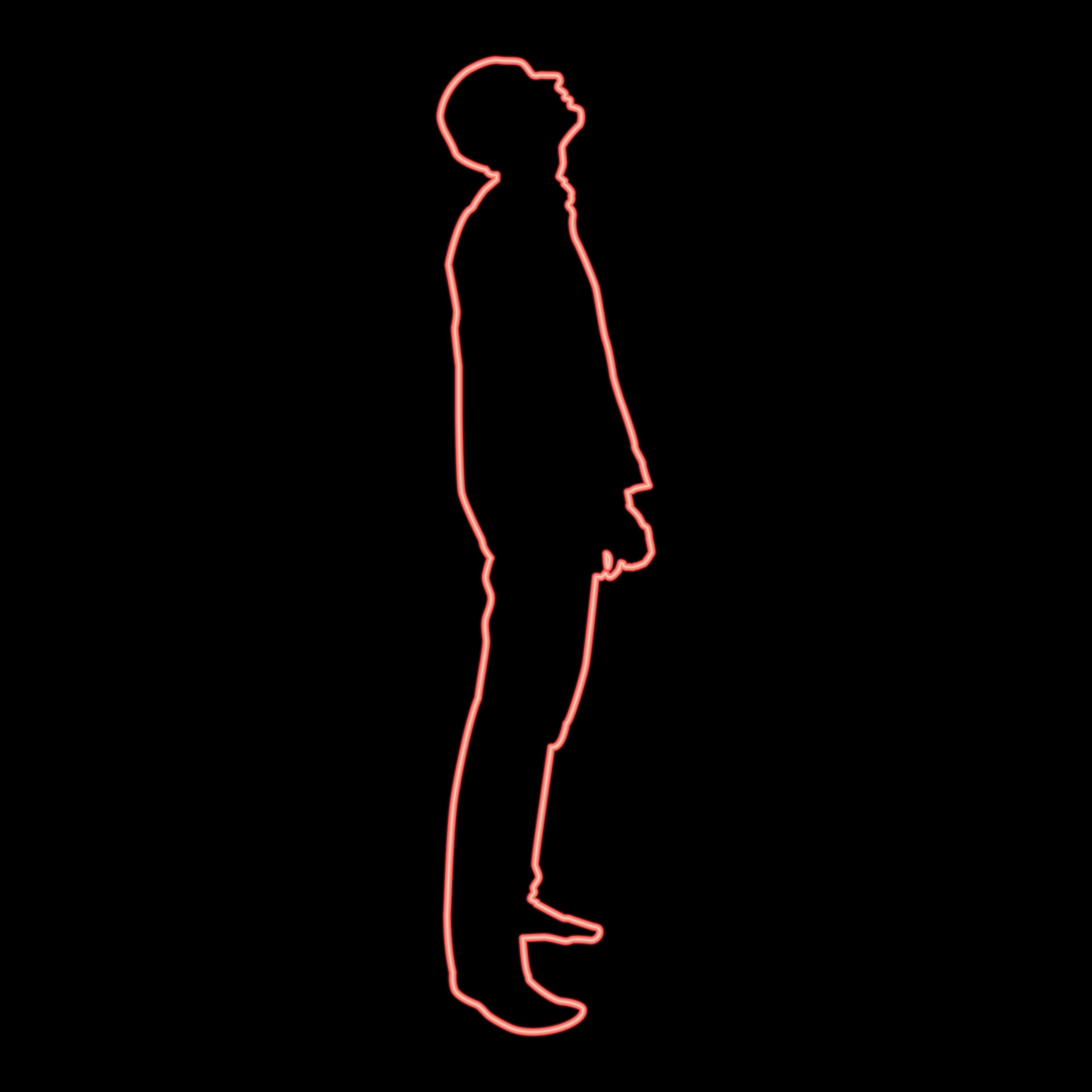 Neon man looks up silhouette icon red color vector illustration image