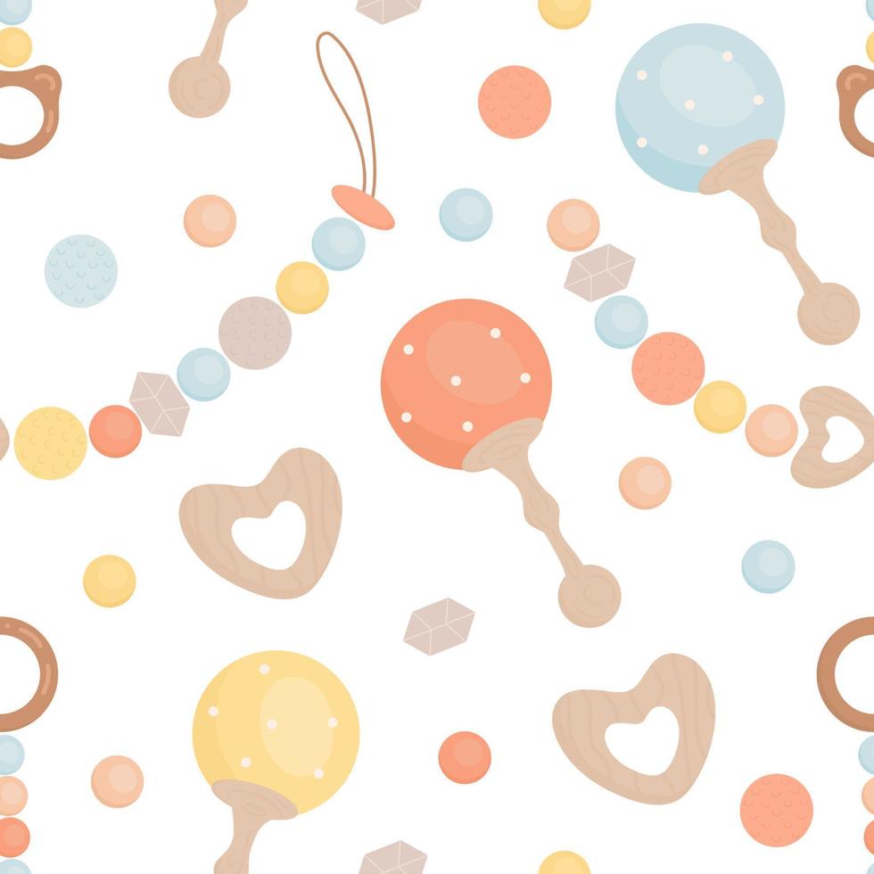 Cute pattern of boho baby toys in Scandinavian style. Background design for fashion fabrics, textile graphics, prints, wrapping paper. Newborn essentials collection in boho style. Vector illustration