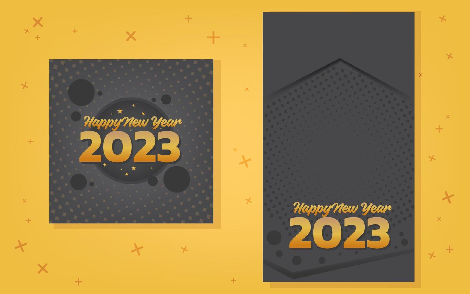 plantilla de alimentación de redes sociales. feliz año nuevo 2023 banner en color negro y dorado. fondo del cartel vector