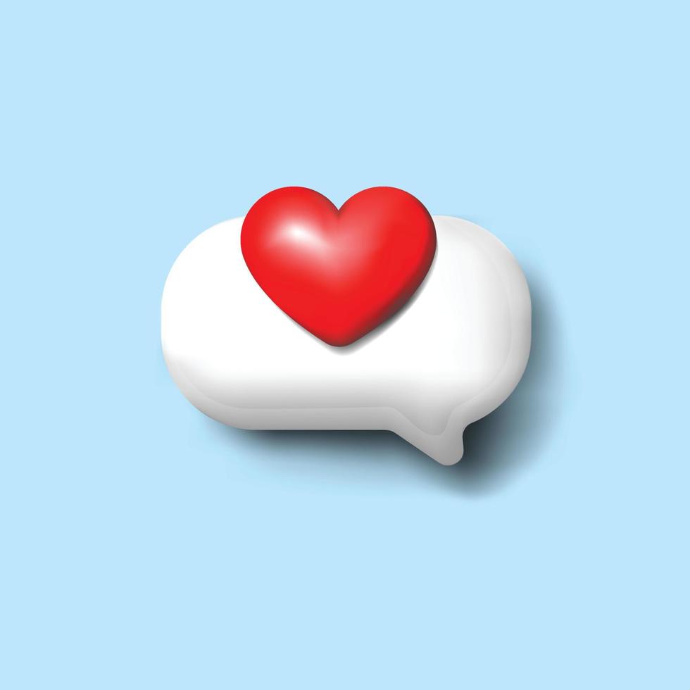 Heart in the bubble speech in love emotion information symbol 3d icon on blue background vector