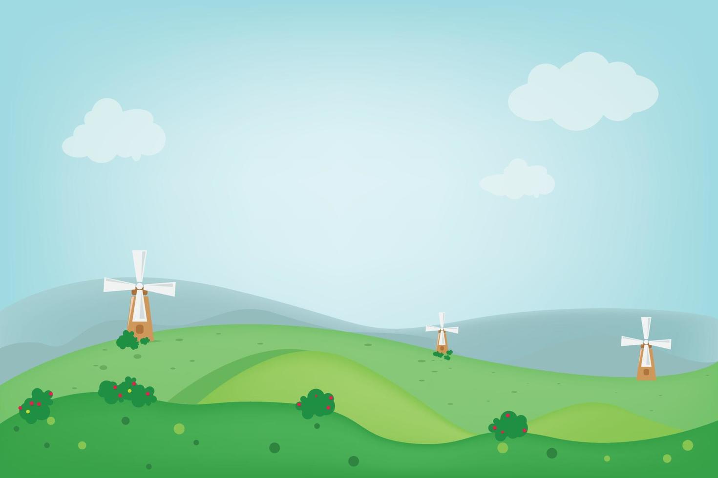 windmill in a green meadow. suitable for kids background, kids poster and banner. vector