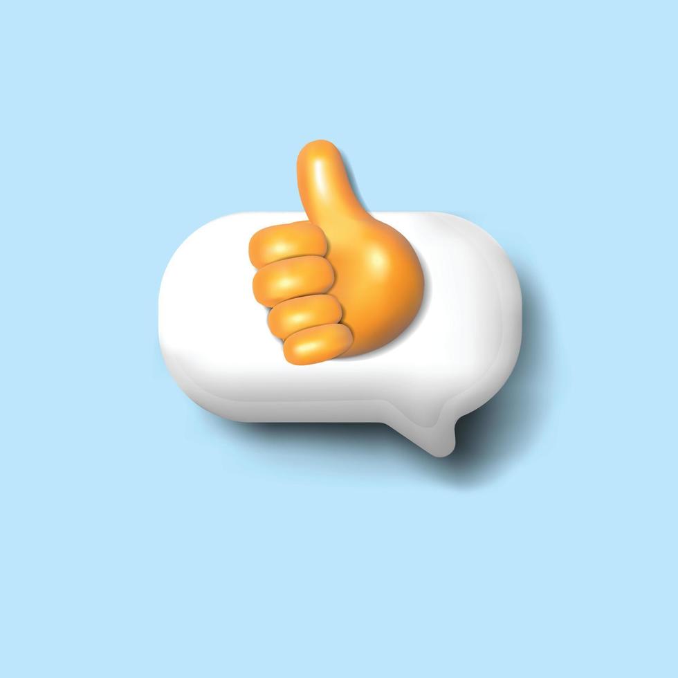 Thumb up in the bubble speech like gesture emotion hand shape symbol 3d icon on blue background vector