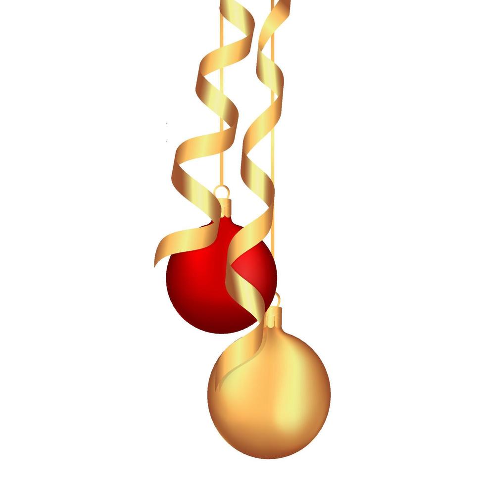 Christmas background with red and gold gift balls. Vector illustration.