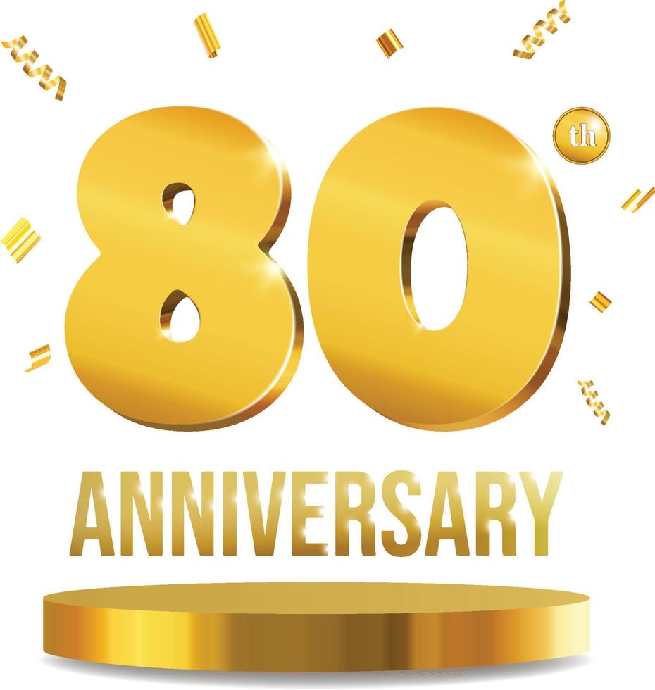 Happy anniversary celebration 3D numbers golden composition 80 years vector