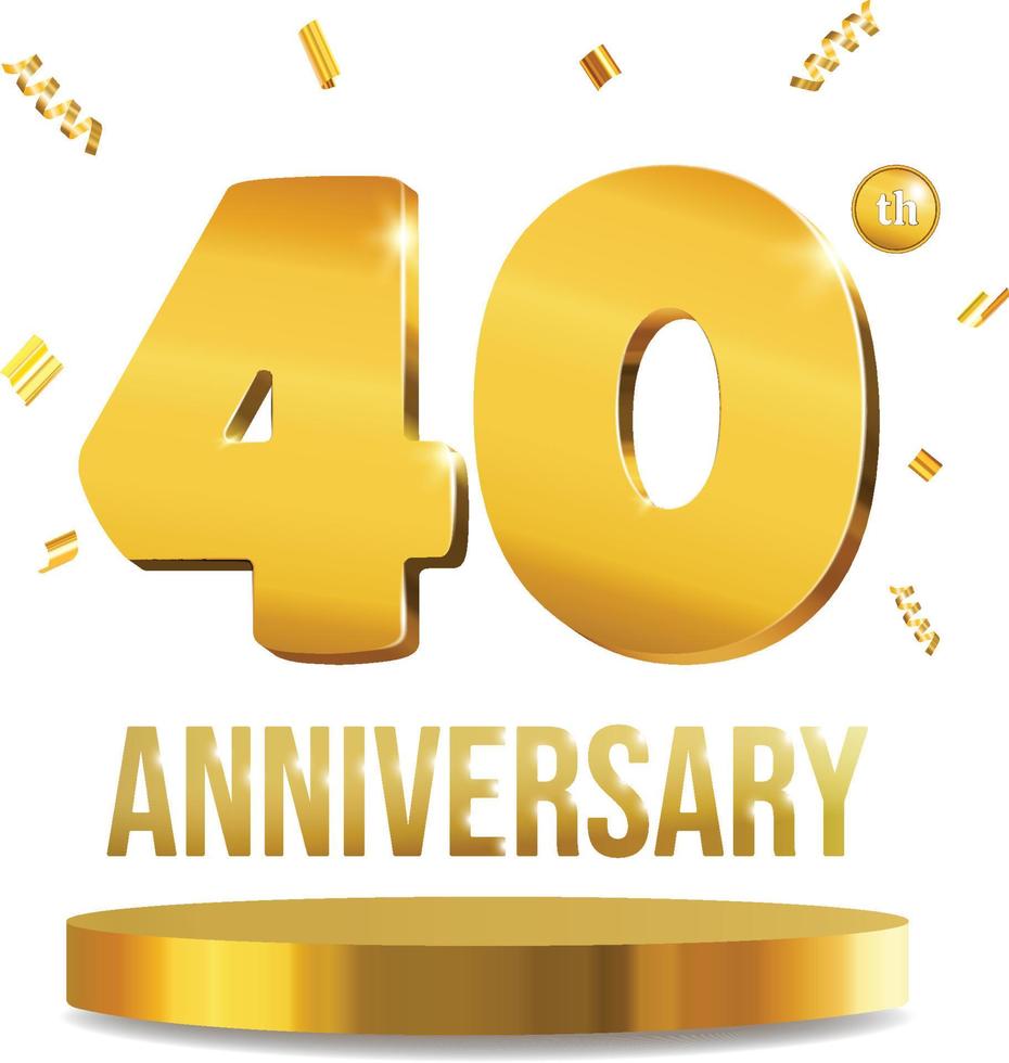 feliz aniversario celebracion 3d numeros dorado composicion 40 años vector