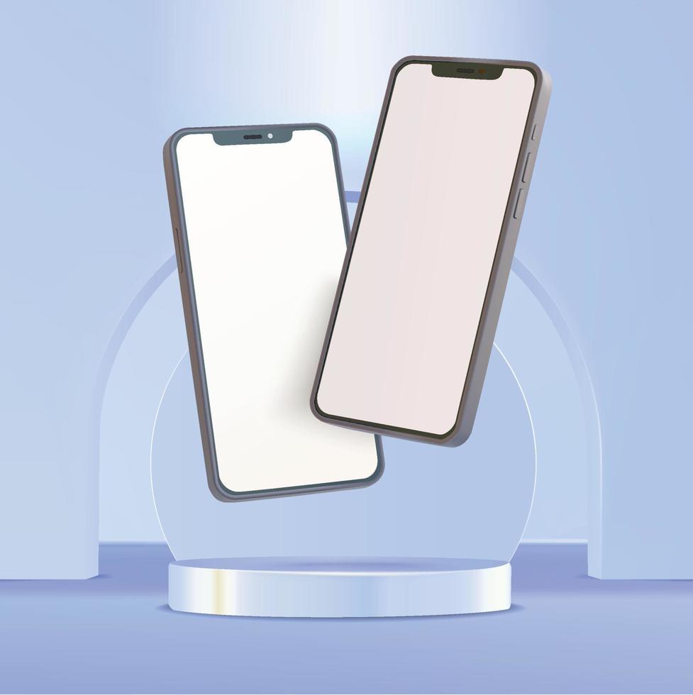 Smartphones on the round podium mockup realistic vector