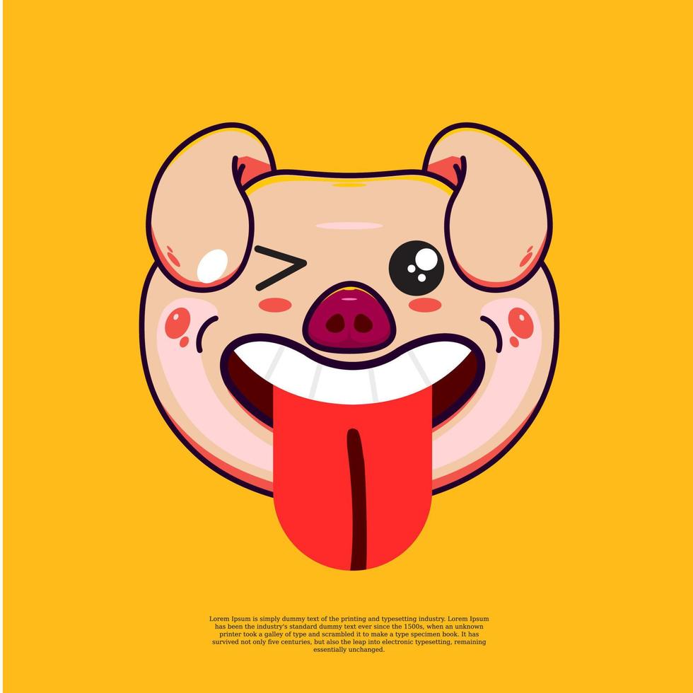 crazy funny pig head emoji illustration emoticon. flat design cartoon vector