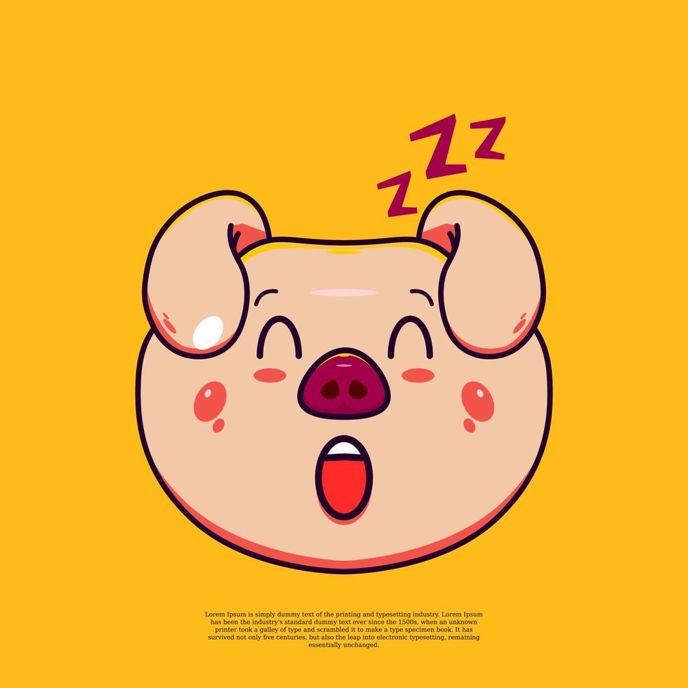 emoticon sleeping cute pig head emoji illustration. flat design cartoon vector
