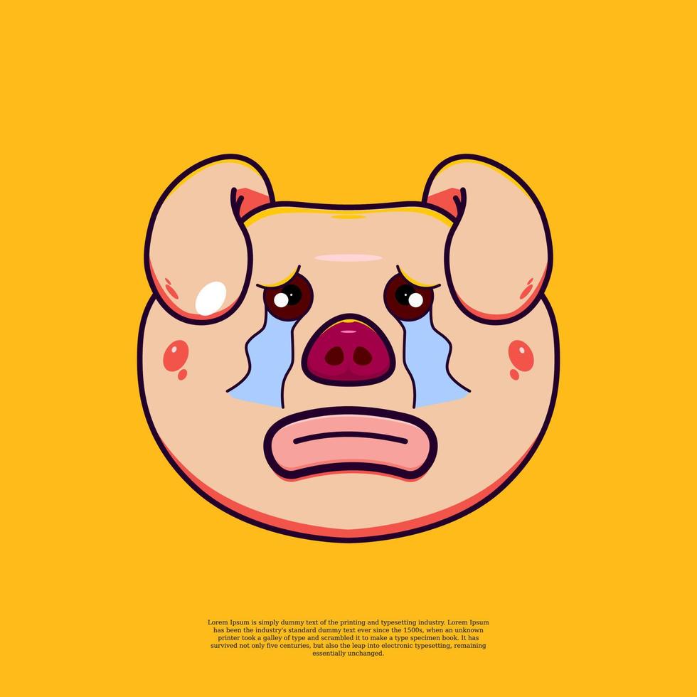 cute sad pig head emoji illustration emoticon. flat design cartoon vector