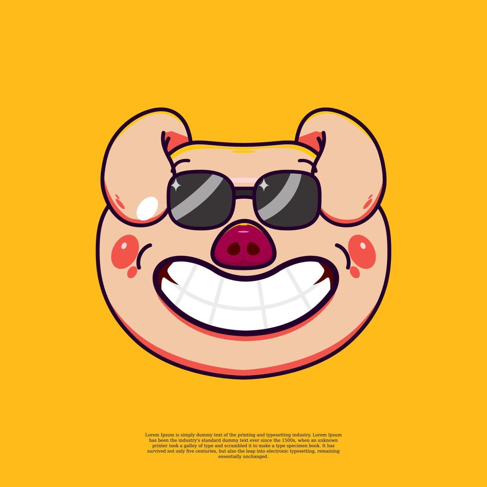 cool cute pig head emoji illustration emoticon. flat design cartoon vector