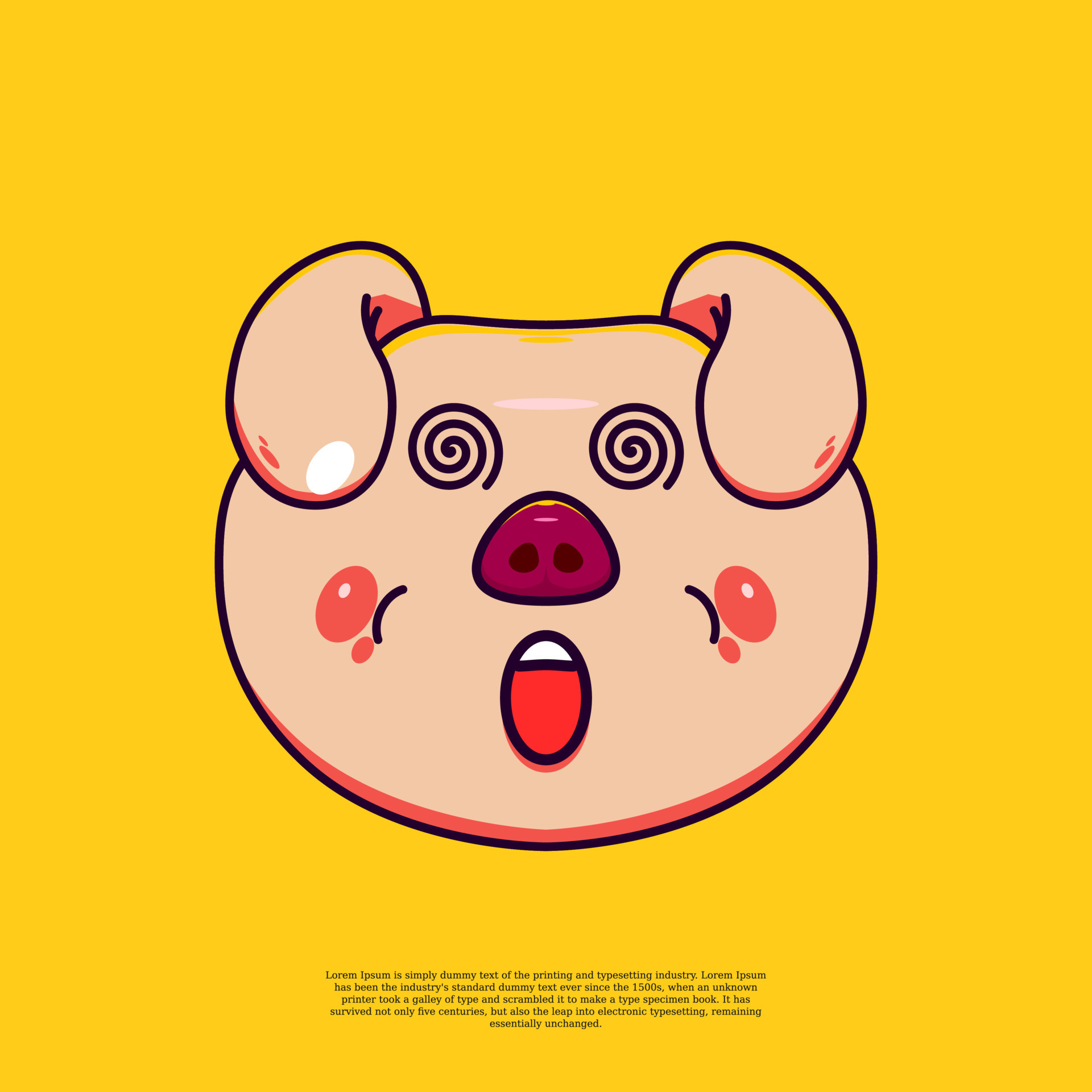 cute dizzy pig head emoji illustration emoticon. flat design cartoon