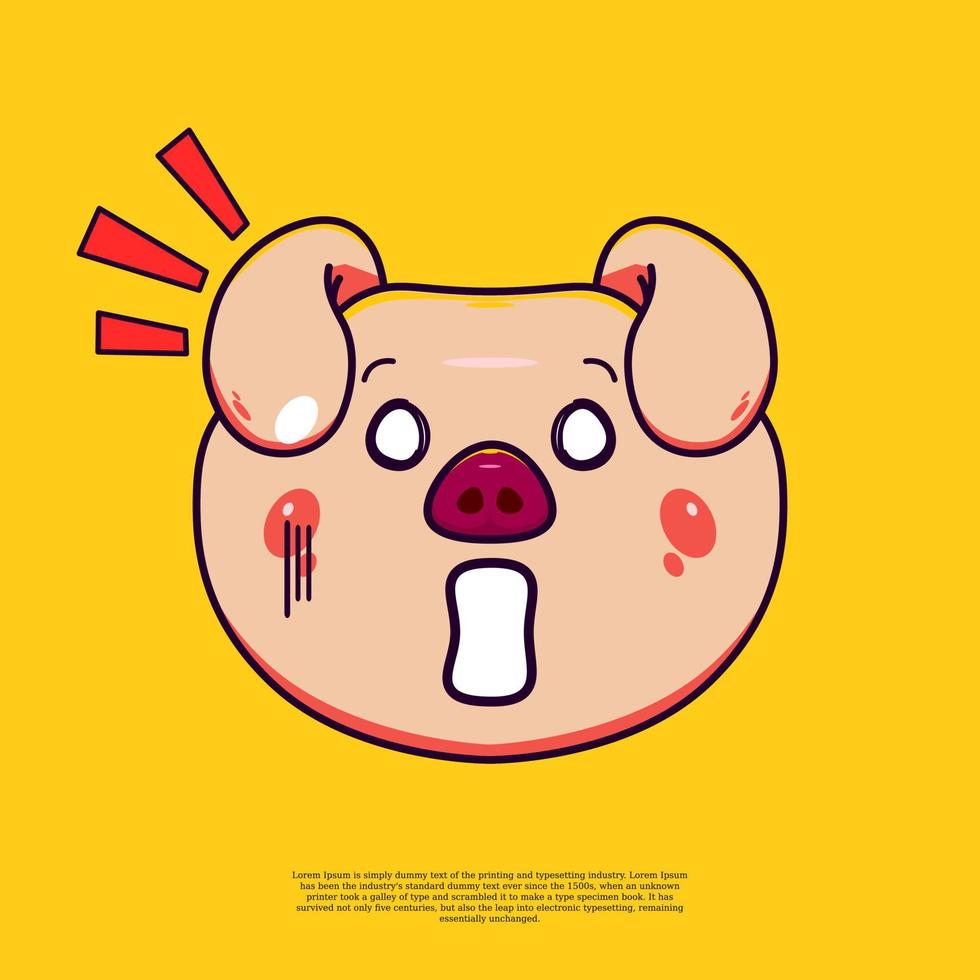 cute scary pig head emoji illustration emoticon. flat design cartoon vector