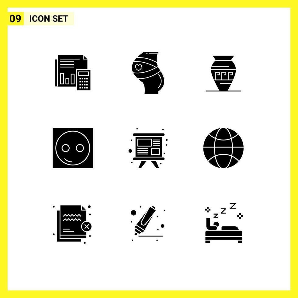 9 Solid Glyph concept for Websites Mobile and Apps greece emoji belt ancient jar women Editable Vector Design Elements