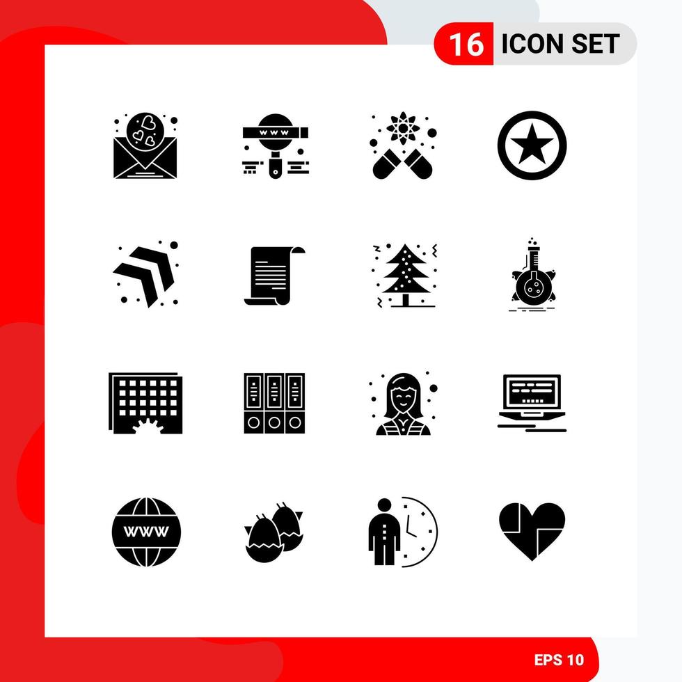 Set of 16 Vector Solid Glyphs on Grid for up rank capsule military rank insignia Editable Vector Design Elements