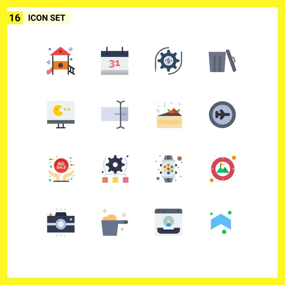 16 Thematic Vector Flat Colors and Editable Symbols of monitor trash gear garbage ecology Editable Pack of Creative Vector Design Elements