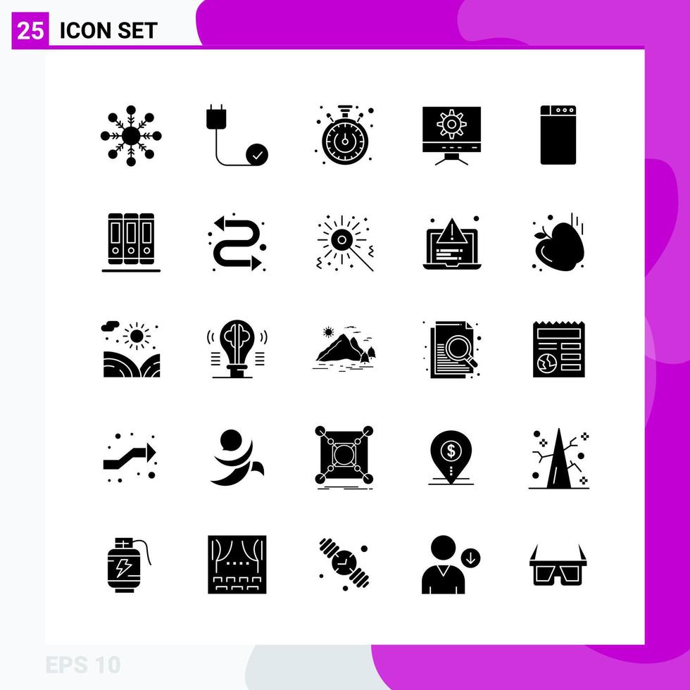 paquete de conjunto de iconos sólidos de 25 iconos de glifo aislados en fondo blanco para impresión web y fondo de vector de icono negro creativo móvil