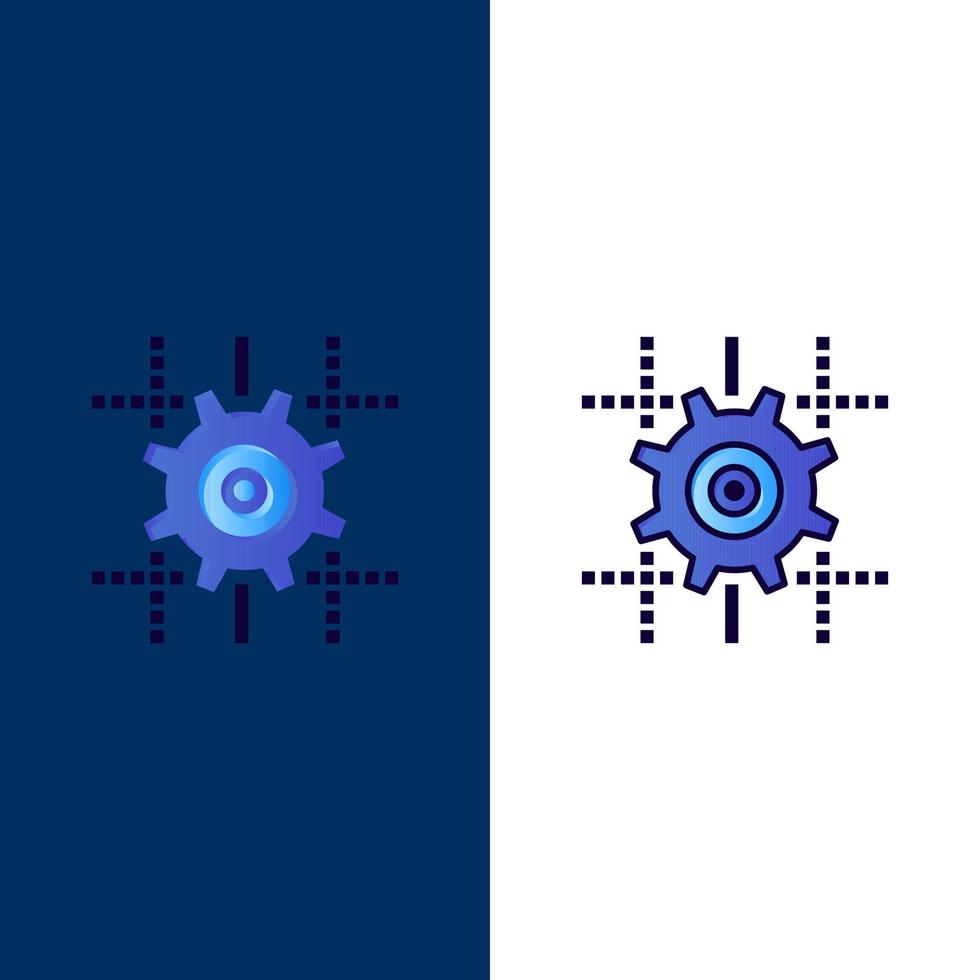 Setting Gear Computing Line  Icons Flat and Line Filled Icon Set Vector Blue Background