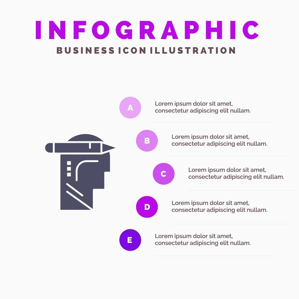 cabeza mente pensando escribir sólido icono infografía 5 pasos presentación antecedentes vector